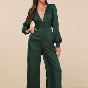 Lulu's Deep Green Long Sleeve Jumpsuit